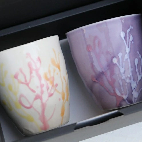 【datta.沖縄南の島陶芸工房】珊瑚タンブラー 紅掛空色x純白（ペアセット）