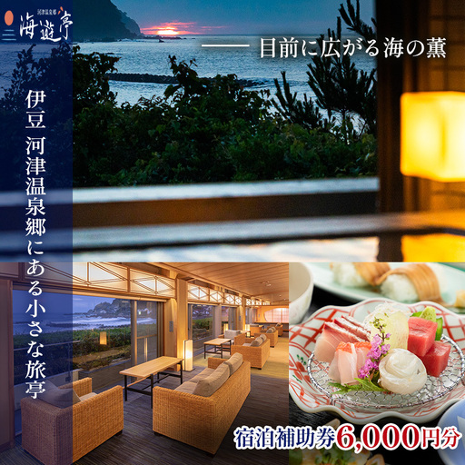 海遊亭[6,000円]宿泊補助券 河津温泉 オーシャンビュー 河津 河津町 静岡 伊豆 宿泊券 旅館 旅行 観光 温泉 国内旅行 バナナワニ園 バガテル公園