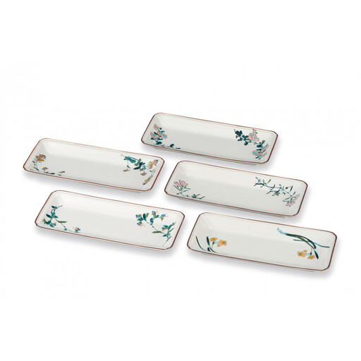 8号皿揃　五草絵変わり 民芸品 工芸品 雑貨 食器 角皿 お皿 プレート キッチン雑貨 キッチン用品