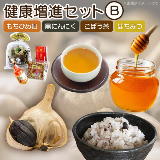 詰め合わせ セット 健康増進セットB もちひめ舞 200g 黒にんにく100g ごぼう茶 1袋 はちみつ 1本