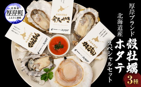 厚岸ブランド 牡蠣 3種 (全18個) 北海道産 ホタテ 3枚 魚貝類 小ぶり 濃厚 新ブランド さっぱり 甘味 セット スペシャル 海鮮 新鮮 