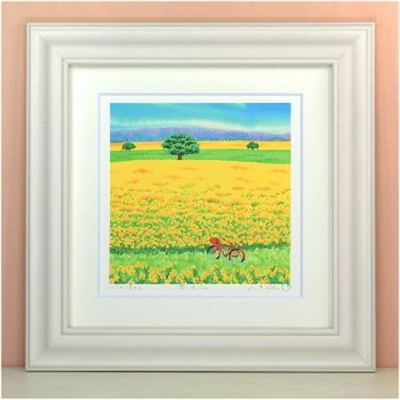 栗乃木ハルミ版画額装品「春の丘」【1227484】