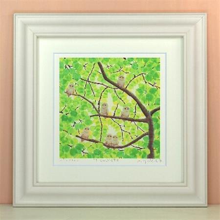 栗乃木ハルミ版画額装品「7owlets」【1242923】