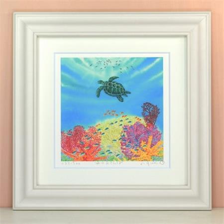 栗乃木ハルミ版画額装品「海のおさんぽ」【1334313】