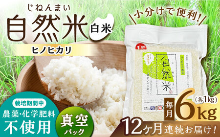 【12回定期便】栽培期間中 農薬・化学肥料不使用 自然米 白米 6kg（ヒノヒカリ 1kg×6袋）/自然庵 [UCQ020]