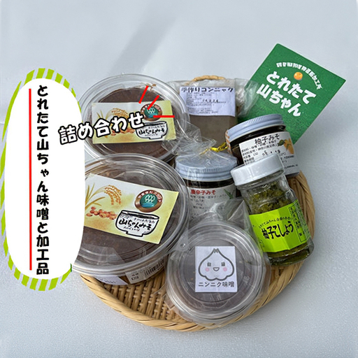 とれたて山ちゃん味噌と加工品【 味噌 柚子味噌 唐辛子味噌 にんにく味噌 柚子胡椒 こんにゃく 自家栽培 自家製造 詰め合わせ 神奈川県 山北町 】
