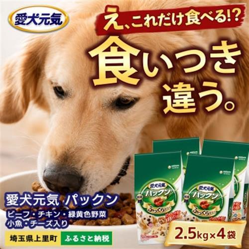 愛犬元気 パックン ビーフ チキン 緑黄色野菜 小魚 チーズ入り 2.5kg×4袋 ドッグフード【1732791】