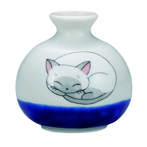 九谷焼　1.8号小つぼ花生　眠り猫　しろ