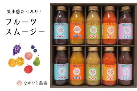 国産果汁 フルーツスムージーセット（180ml×10本）［NH01］ // 長野県 南信州 ストレートスムージー 無加糖 無塩 香料不使用 着色料不使用 保存料不使用 農水大臣賞 天皇杯