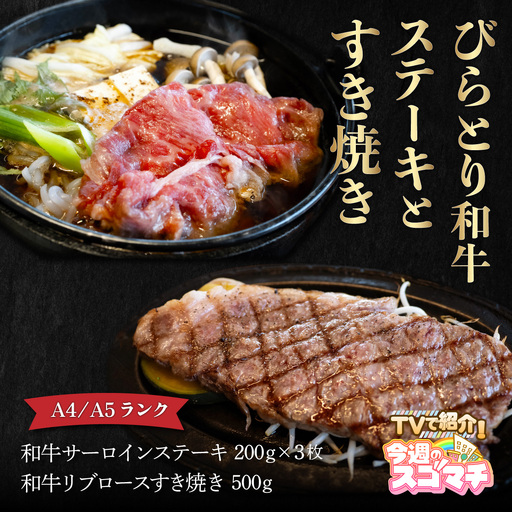 【TVで紹介！ 】【A4/A5ランク黒毛和牛】びらとり和牛ステーキとすき焼きセット BRTB024