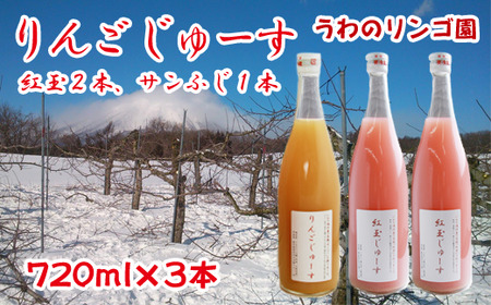りんごじゅーす 720ml サンふじ 1本 紅玉 2本 セット 【うわのリンゴ園】