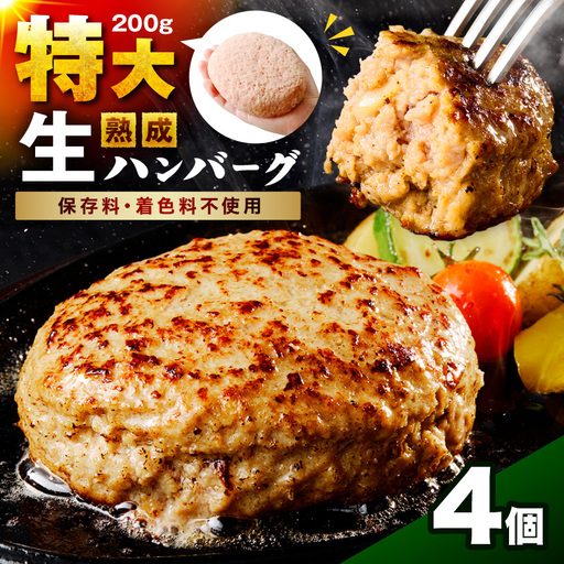 【無添加・粗挽き】食べ応え抜群！生ハンバーグ 200g 4個【087D-143】