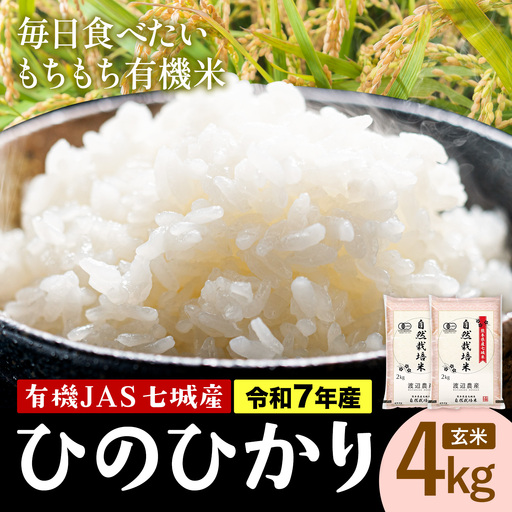 令和7年産 有機JAS 七城産ひのひかり 玄米 4kg 渡辺農産熊本県 菊池市 米 お米 精米 ひのひかり 菊池市産 熊本県産 九州産 送料無料《30日以内に出荷予定(土日祝除く)》