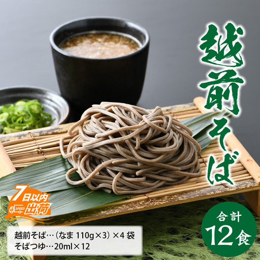 ヤマサ製麺 越前そば 12食 （3食袋×4） [A-120004] 