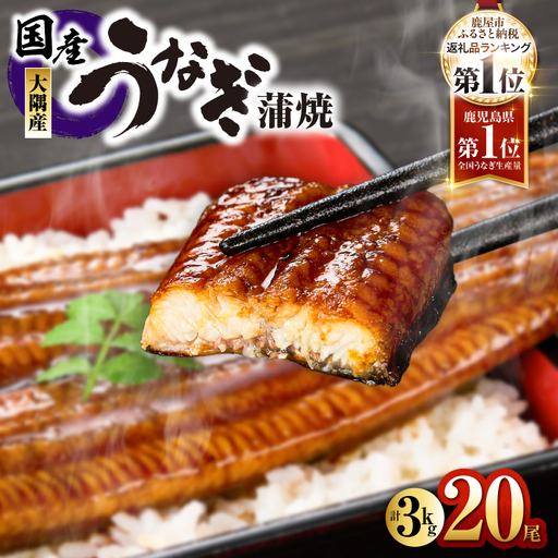 【 土用の丑の日特集 】727-1 鹿児島県大隅産 うなぎ蒲焼 20尾（3kg） KN007-020 うなぎ 鰻 魚 惣菜 総菜
