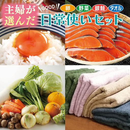 主婦が選んだ 日常使い セット(銀鮭 切り身 たまご 野菜 泉州タオル)