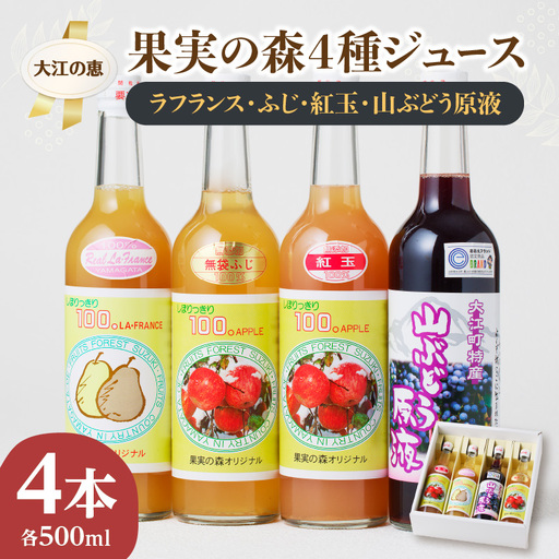 大江の恵 果実の森4種ジュース(各500ml山ブドウ・ラフランス・フジ紅玉） 003-028
