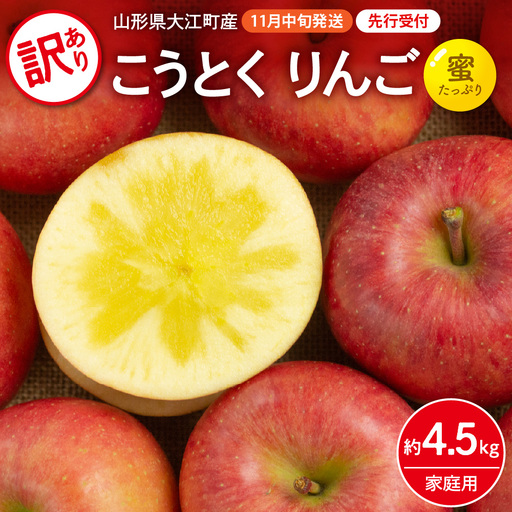 [先行受付]訳ありこうとくりんご約4.5kg [2026年11月中旬頃〜発送予定][大江町産・山形りんご・大地農産・11月・12月] 028-025