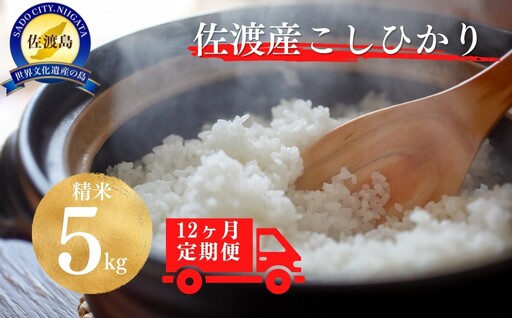 【12か月定期便 コシヒカリ】佐渡産コシヒカリ 精米 合計60kg（5kg×毎月お届け全12回）単一原料米 産地指定米