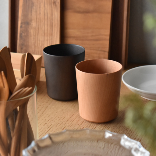 【Hacoa】食卓に温もりを添える天然木チェリーのコップ「Wooden Cup」 スマホスタンド 卓上