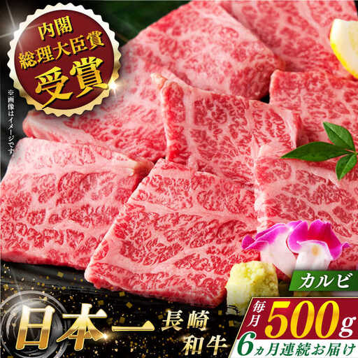 【全6回定期便】長崎和牛カルビ 計3.0kg (約500g×6回)【ながさき西海農業協同組合】[QAK025]