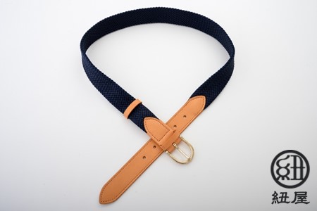[P027] 組紐ベルト「CLVER」レザーコンビ（30mm）　紺