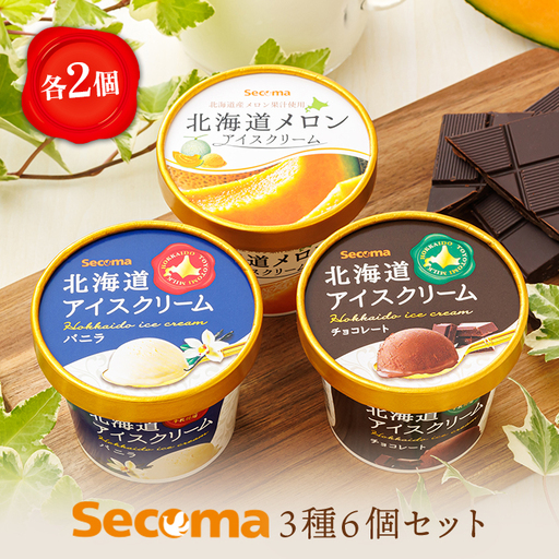 【Secoma】北海道アイスクリーム6個セット 3種×各2個（バニラ・メロン・チョコ） アイス  ふるさと納税 北海道 アイス 食べ比べ セット オンライン申請 オンライン バニラ メロン チョコ アイス 羽幌町 羽幌【01106】