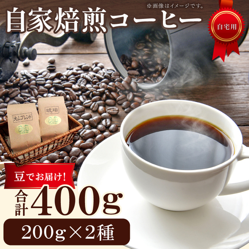 自家焙煎コーヒー（豆）　400g（200g×2種）【大山ブレンド 琥珀ブレンド コーヒー 珈琲 自家 焙煎 2種 飲み比べ 豆 コーヒー豆 ご自宅用 飲料 鳥取 日吉津村】