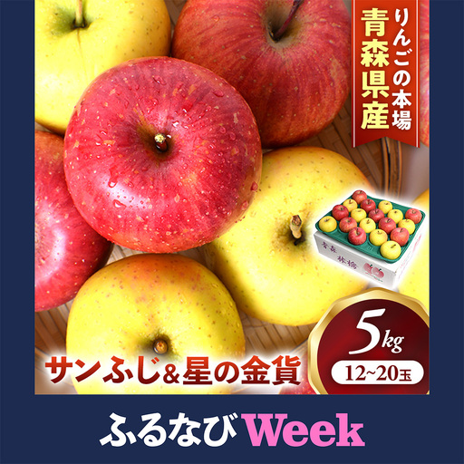 [ふるなびWEEK対象]青森県産りんご サンふじ&星の金貨 セット 約5kg 11月中旬〜