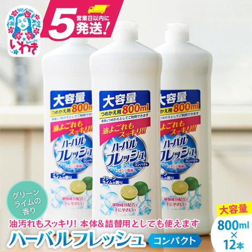 【ミツエイ】食器洗剤 ハーバルフレッシュコンパクト　グリーンライム(詰替) 800ml×12本 洗剤