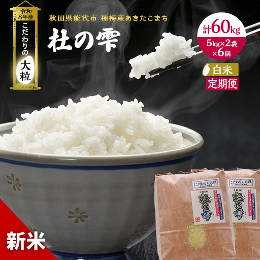 【先行予約】【6ヶ月定期便】令和8年産 白米 大粒 あきたこまち 秋田県産 杜の雫 白米【10kg(5kg×2)】