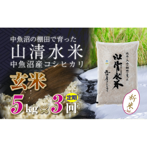 【令和8年産 新米】 【定期便／全3回】玄米5kg 新潟県魚沼産コシヒカリ「山清水米」