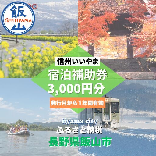 信州いいやま 宿泊補助券 3,000円分 信州飯山 宿泊補助券