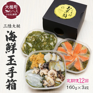 [12ヶ月定期便]ご贈答 三陸 玉手箱 計480g前後 ( 160g前後 ×3段 ) 計12回お届け おせち 人気