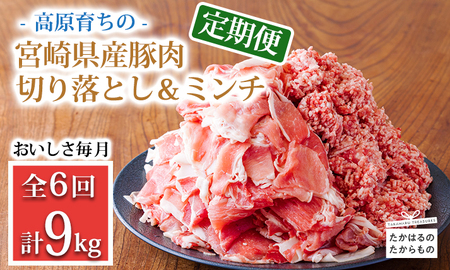 [定期便] 豚肉詰め合わせ 国産豚肉切り落とし&ミンチ 合計9kg(1.5kg×6回)