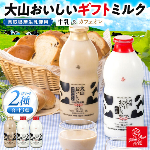 「大山おいしいギフトミルク」牛乳 カフェオレ詰め合わせ 2種3本 鳥取県産生乳使用