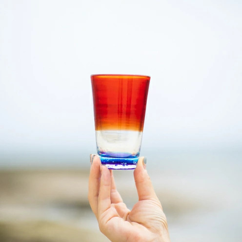 【RYUKYU GLASS WORKS 海風】残波の夕日ビアグラス（青）