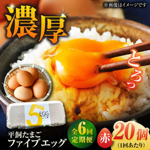 【6回定期便】【ギフトBOX】平飼たまご ファイブエッグ M-Lサイズ 20個入 / 5EGG 卵 赤玉子 五島市 / 五島列島大石養鶏場[PFQ027]  玉子 タマゴ 鶏卵 希少 五島列島