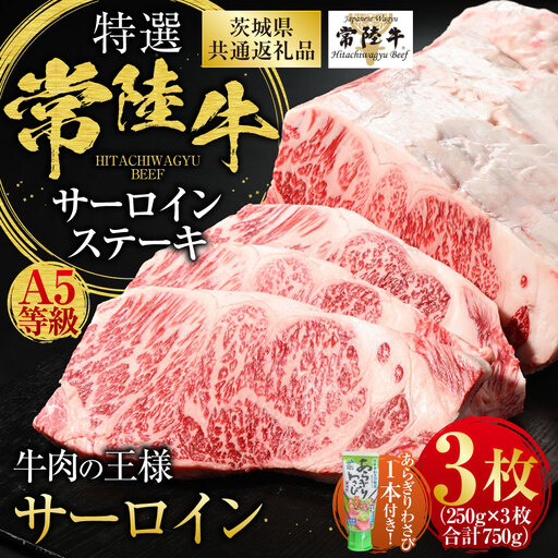 【特選】常陸牛（ひたちぎゅう） A5等級 サーロインステーキ 3枚（250g×3） 計750g（茨城県共通返礼品 茨城県産）