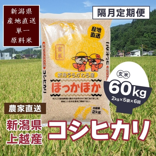 【2ヵ月毎定期便・全6回】極上の雪国米 コシヒカリ 玄米 2kg×5 コシヒカリ