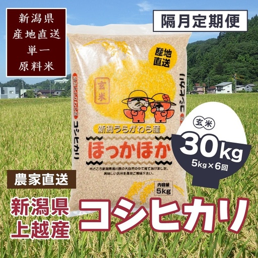 【2ヵ月毎定期便・全6回】極上の雪国米 コシヒカリ 玄米 5kg コシヒカリ