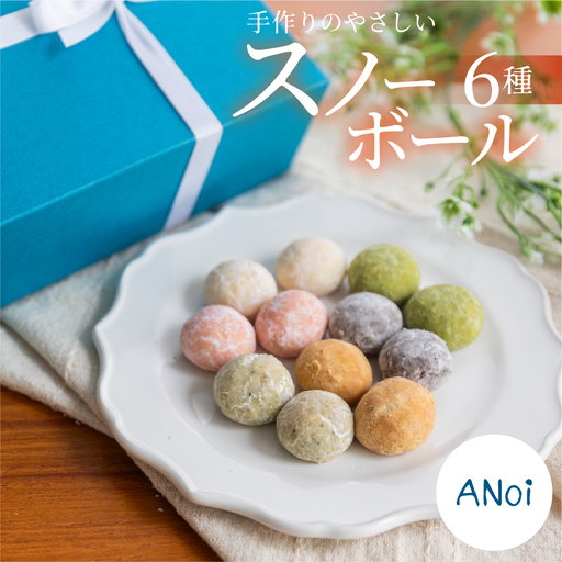 ANoi スノーボール 6種セット 10個×6種 スノーボール（プレーン、ココア、抹茶、イチゴ、きな粉、ほうじ茶）【55-5】