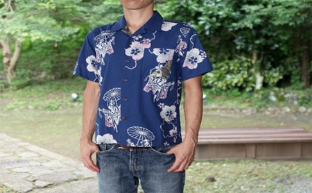 島田帯シャツ（大奴柄　青）L ファッション 服 男性 メンズ 