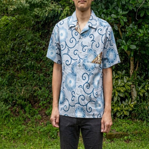 島田帯シャツ（花唐草柄）M ファッション 服 男性 メンズ 