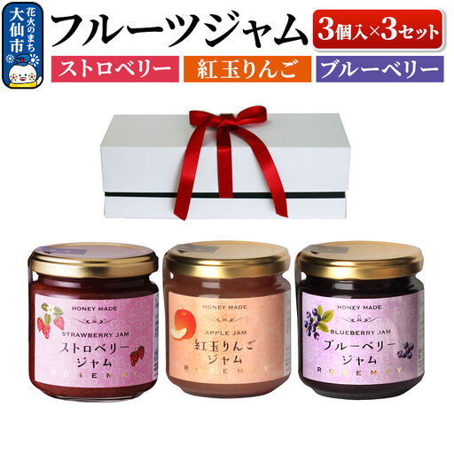 ハニーメイド フルーツジャム 3点セット（ギフト箱入り）×3セット ストロベリー 紅玉りんご ブルーベリー ローズメイ