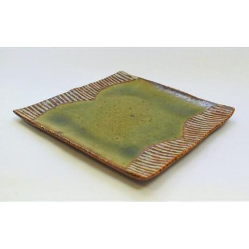 釉彩角皿 ライン模様 和食器 お皿 陶芸品《受注制作》皿 中皿 正方形 和食器 おすすめ プレート パスタ皿 サラダ皿 食器 おしゃれ モダン 陶芸 陶器 陶芸作家