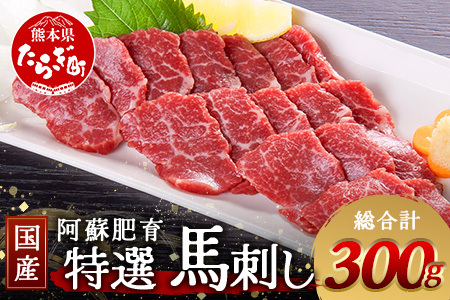 【 国産 】阿蘇肥育 特選 馬刺し 300g 熊本県 阿蘇 肥育 希少 国内産 厳選 赤身 馬刺し 冷凍 馬肉 定番 熊本特産 多良木町 ばさし 肉 030-0715