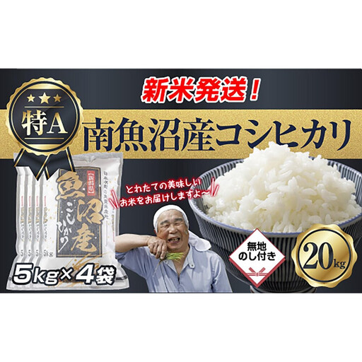 【令和8年産　新米予約】「無地のし」 新潟県 南魚沼産 コシヒカリ お米 5kg×4袋 計 20kg 精米済み（お米の美味しい炊き方ガイド付き） お米 こめ 白米 こしひかり 食品 人気 おすすめ  魚沼 南魚沼 南魚沼市 新潟県産 新潟県 精米 産直 産地直送【2026年10月中旬より1ヶ月以内に順次発送予定】