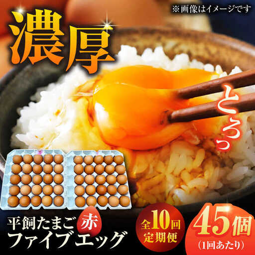 【10回定期便】【箱入り】平飼たまご ファイブエッグ M-Lサイズ 45個 / 5EGG 卵 赤玉子 五島市 / 五島列島大石養鶏場[PFQ044]  玉子 タマゴ 鶏卵 希少 五島列島