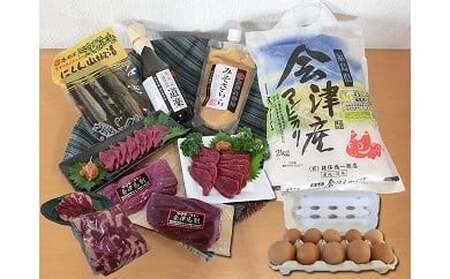 1-Q 馬刺し 馬焼肉 調味料 米 コシヒカリ2kg・馬刺モモ400g・馬刺しロース200g・桜焼き肉400g・濃口醤油道楽300ml・辛し味噌ダレ100g・みそさらら300g・にしん山椒漬け3本・鶏卵10個セット